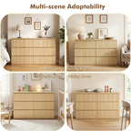 6 Drawer Storage Cabinet ,Dresser, Wood Storage Tower Clothes Organizer with Wavy drawer panel, Wide Chest of 6 Drawers, Large Storage Space for Bedroom, Hallway, Entryway Living Room Natural - Grand Goldman Shop
