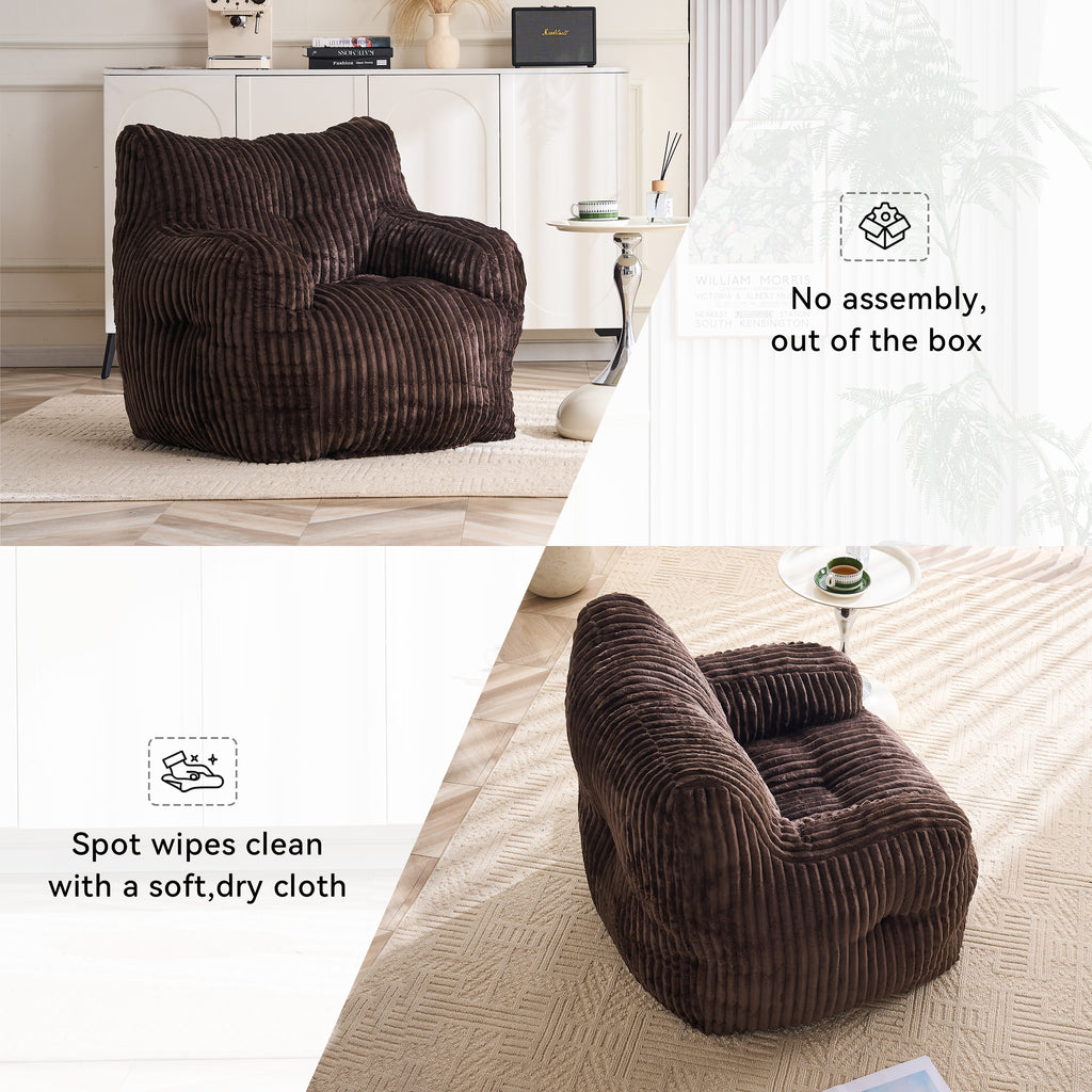 010-Soft Fluffy Corduroy Fabric Bean Bag Chair Filled With Memory Sponge,Brown - Grand Goldman Shop