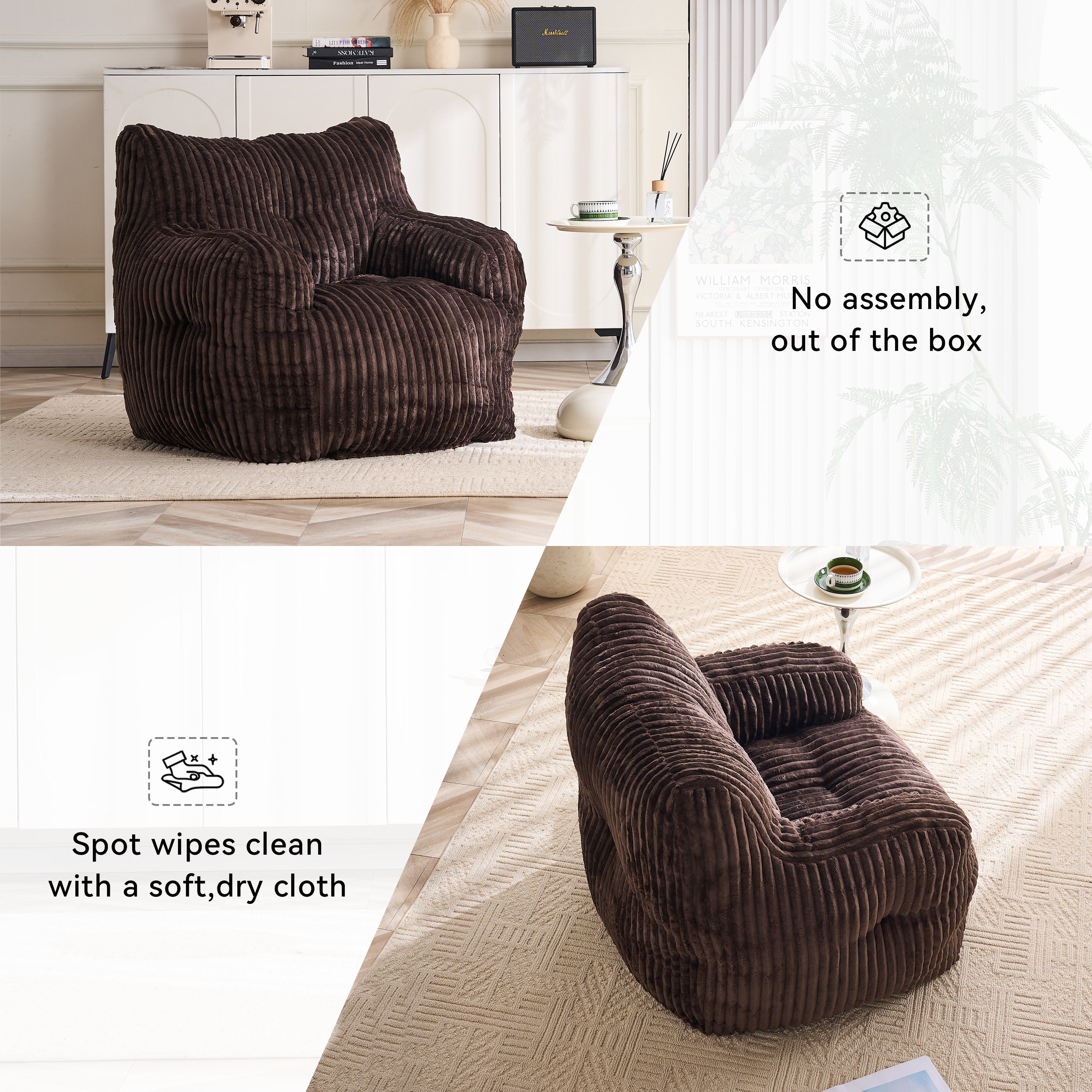 010-Soft Fluffy Corduroy Fabric Bean Bag Chair Filled With Memory Sponge,Brown - Grand Goldman Shop