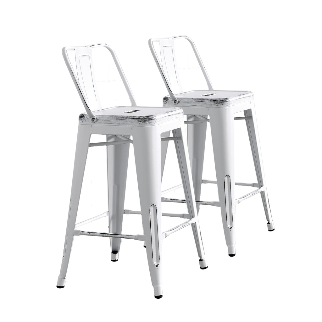 Modern Light Weight Industrial Contemporary Rustic Vintage Costal Metal Barstools with Bucket Back and 4 Leg Design, Seat Bar