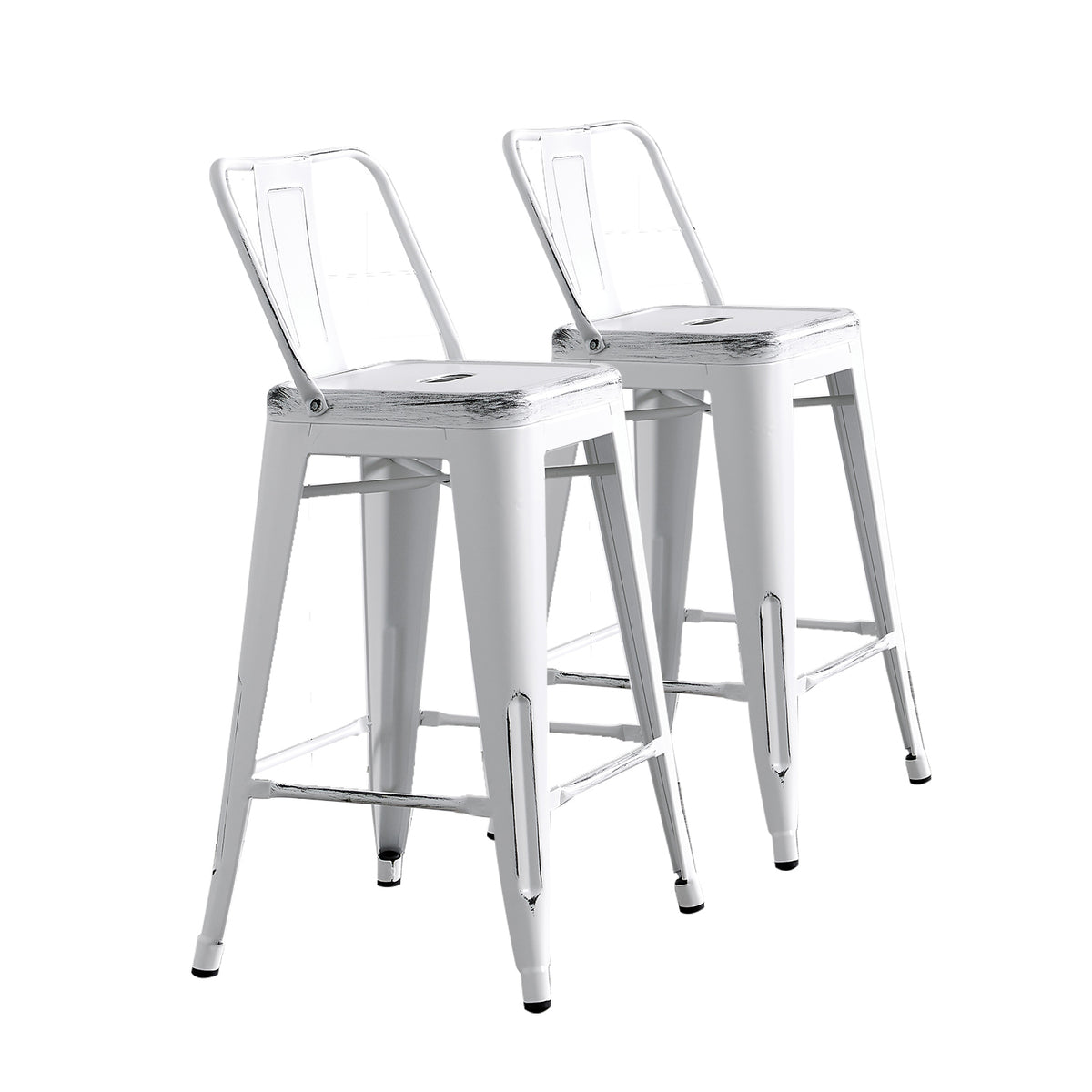 Modern Light Weight Industrial Contemporary Rustic Vintage Costal Metal Barstools with Bucket Back and 4 Leg Design, Seat Bar