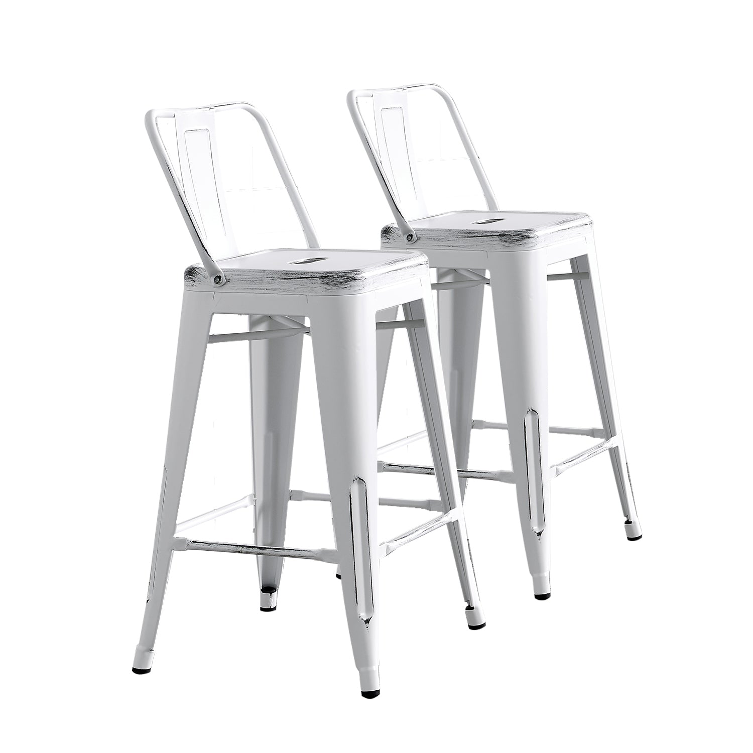 Modern Light Weight Industrial Contemporary Rustic Vintage Costal Metal Barstools with Bucket Back and 4 Leg Design, Seat Bar