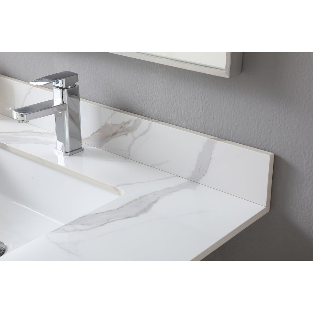 Montary 37inch bathroom vanity top stone carrara gold new style tops with rectangle undermount ceramic sink and single faucet hole - Grand Goldman Shop