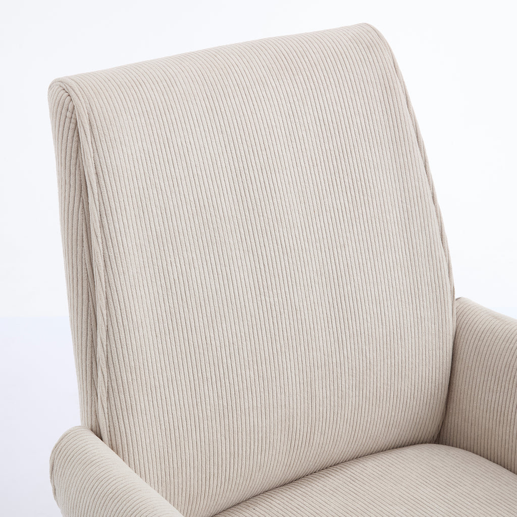 Ergonomic Mid-Back Office Chair with Striped Fabric, White Corduroy, Adjustable Lumbar Support and Gold Base, 25.2 x 24.0 x 3