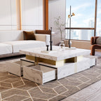 Modern White Square Storage Coffee Table with 4 Drawers - Grand Goldman Shop