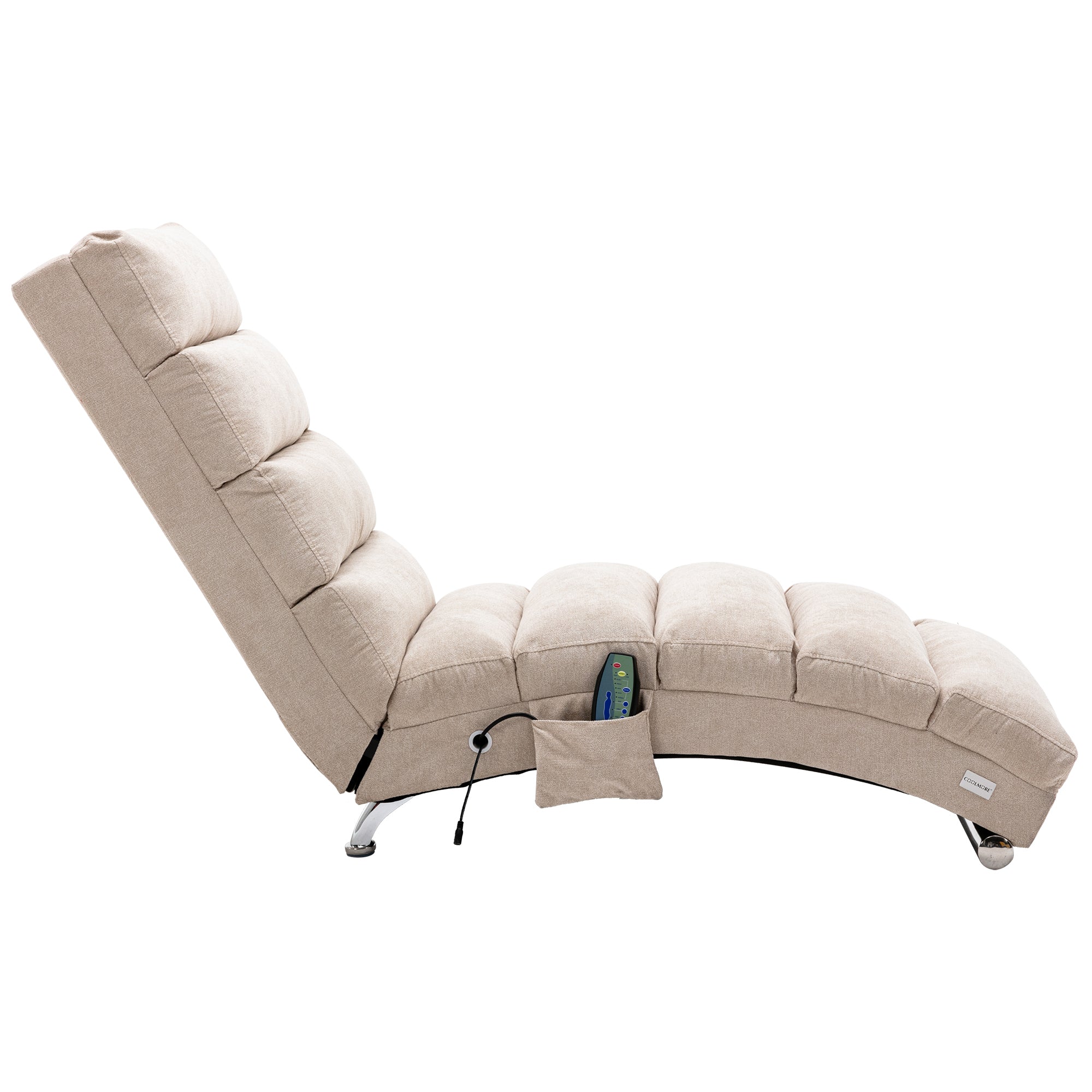 Linen Massage Chaise Lounge Indoor with Remote Control, Ergonomic Electric Massage Lounger in Beige - Grand Goldman Shop