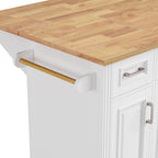 K&K 54inch Large Kitchen Island with Rubber Wood Drop Leaf, Embossed Texture Rolling Kitchen Cart on 4 Wheels with 4 Doors and 3 Drawers, Kitchen Island with Storage for Kitchen, Dining Room,White - Grand Goldman Shop