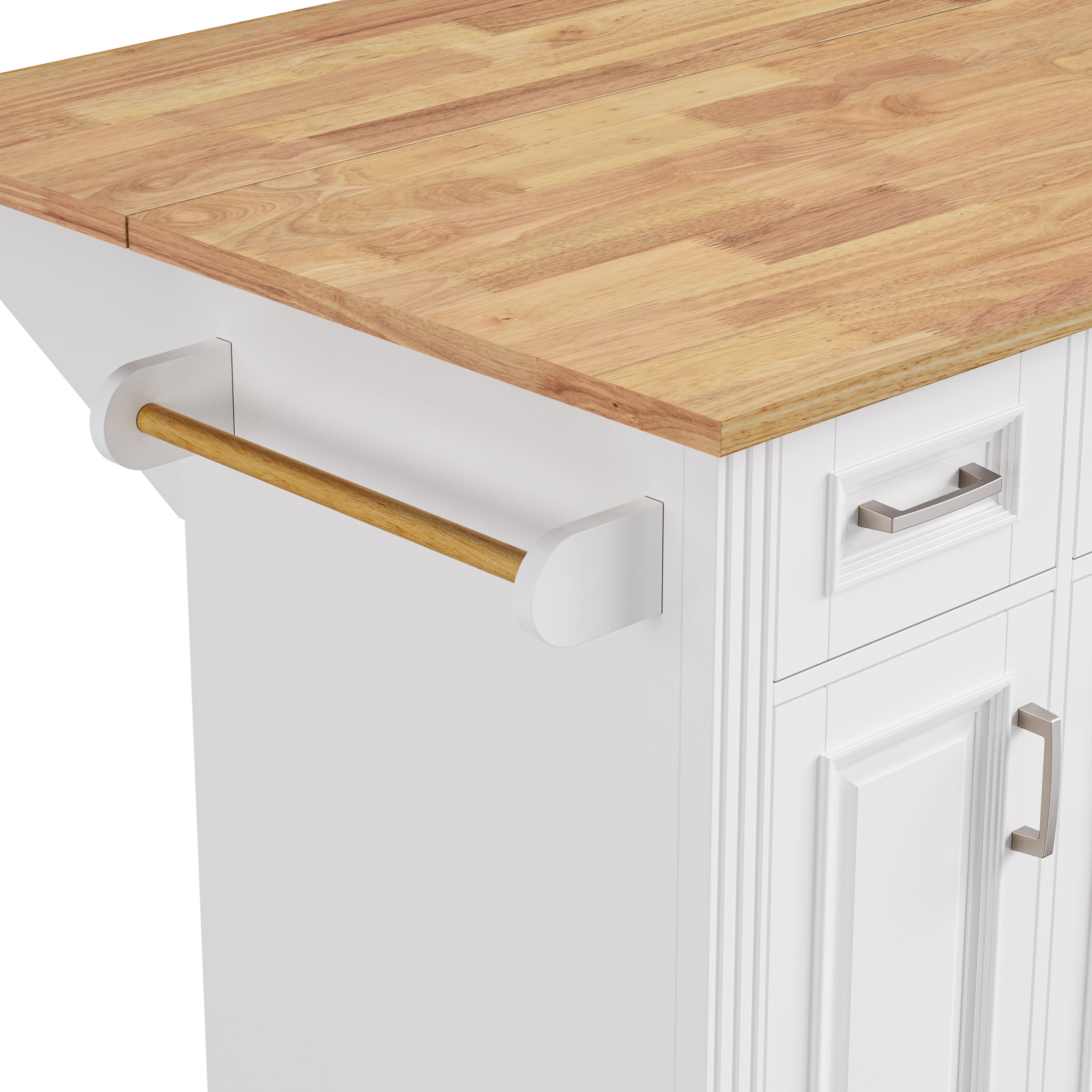K&K 54inch Large Kitchen Island with Rubber Wood Drop Leaf, Embossed Texture Rolling Kitchen Cart on 4 Wheels with 4 Doors and 3 Drawers, Kitchen Island with Storage for Kitchen, Dining Room,White - Grand Goldman Shop