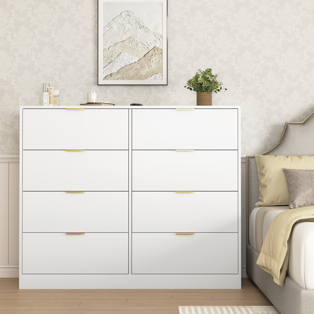 8 Drawers Dresser for Bedroom, Wood Bedroom Dresser Modern Drawer Chest, 8 Chest of Drawer, Tall Dresser for Closet, Dressers Organizer for Living Room, Closet, Hallway White - Grand Goldman Shop