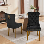 Mid-Century Modern Chairs with Lion Head Pull Ring,High-end Tufted Solid Wood Contemporary Velvet Upholstered Dining Chair with Golden Wooden Legs Nailhead Trim 2-Pcs Set,Black,SW1201BK - Grand Goldman Shop