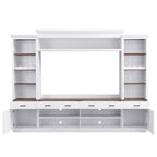Farmhouse Entertainment Wall Unit with Bookshelf for TVs Up to 70', Walnut TV Stand with Adjustable Shelves, Mid-Century Media Console with Wine Rack for Living Room, White (NEW SKU: N721S000046K-2) - Grand Goldman Shop