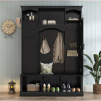 ON-TREND Modern All-in-One Hall Tree with Adjustable Shelves, Classic Arched Farmhouse Storage Bench with Dual Side Cabinets, Elegant Entryway Organizer with 7 Hooks for Mudroom, Hallway, Black - Grand Goldman Shop