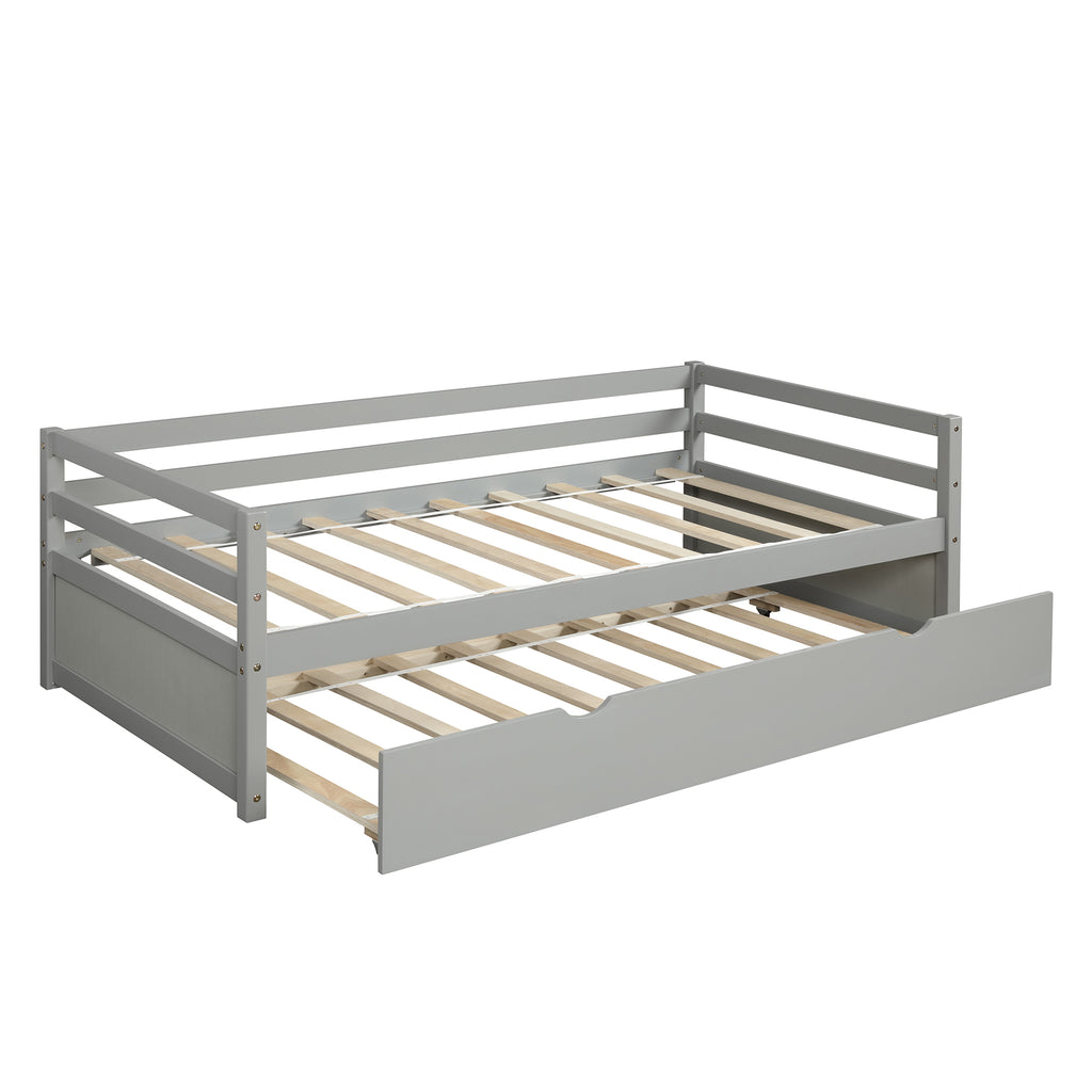 Gray Twin Daybed with Trundle Frame Set, Pine Wood and MDF, 76''L x 41.7''W x 25.9''H - Grand Goldman Shop