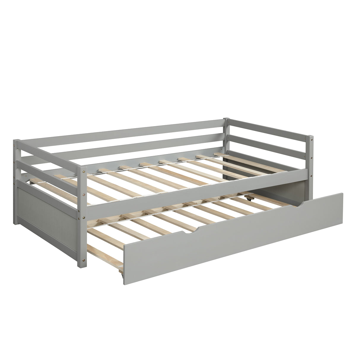 Gray Twin Daybed with Trundle Frame Set, Pine Wood and MDF, 76''L x 41.7''W x 25.9''H - Grand Goldman Shop
