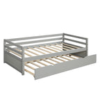 Gray Twin Daybed with Trundle Frame Set, Pine Wood and MDF, 76''L x 41.7''W x 25.9''H - Grand Goldman Shop