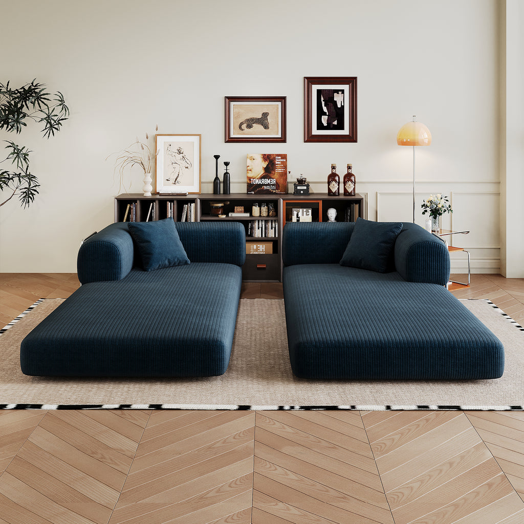78.8' Compression Sofa,Convertible Floor Sofa Bed-with Pillow Back Support Armrest,Comfy Futon Couch Sleeper Bed,Loveseats Boneless Modular Sectional Sofa,Corduroy fabric,for Living Room,Bedroom,Blue - Grand Goldman Shop