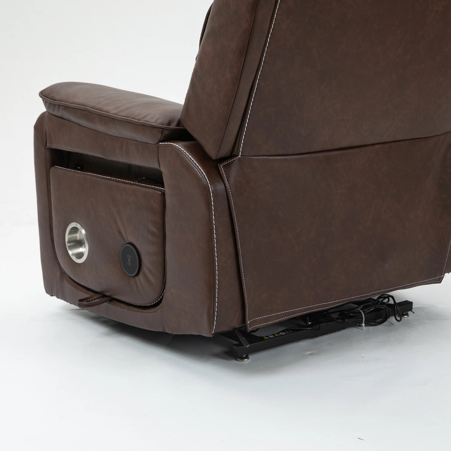 Premium Brown Technical Leather 180-Degree Lay Flat Recliner Chair with Wireless Charging, Lumbar Support, and Dual Motor Lift for Big & Tall Comfort - Grand Goldman Shop