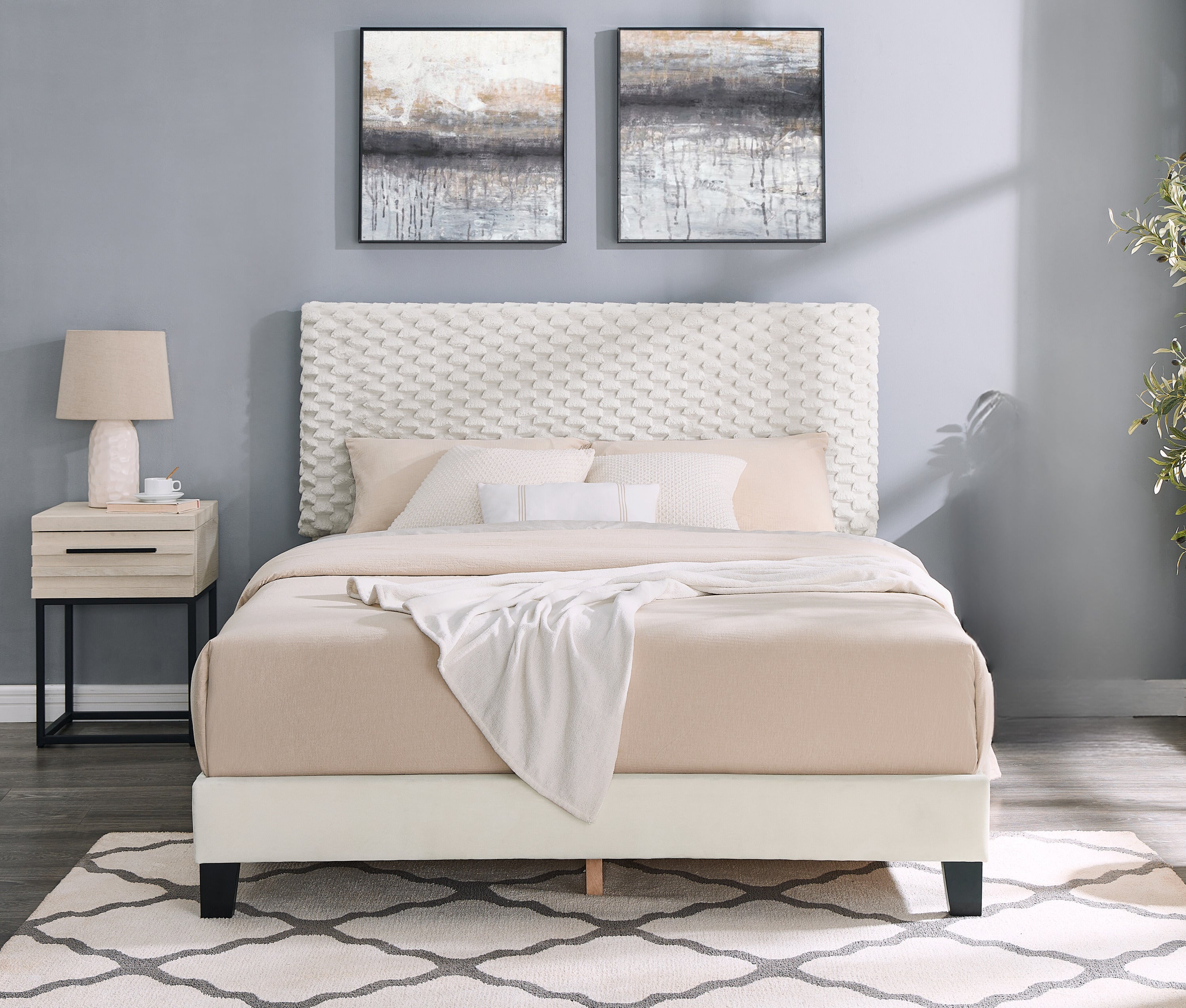 Findlay 2-Piece Bedroom Set, Plush 3D Upholstered Bed with Nightstand, Full - Grand Goldman Shop