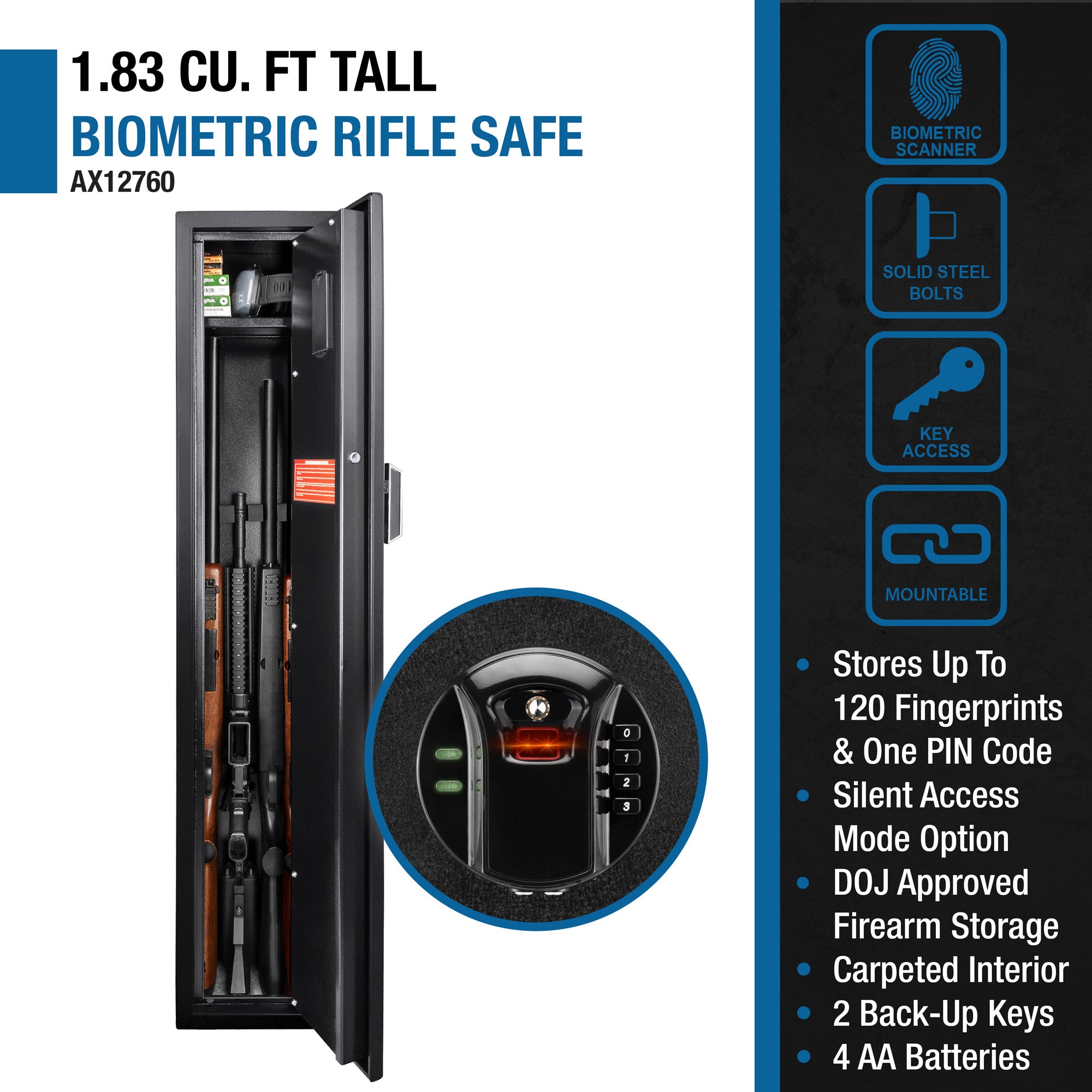 1.83 CU FT BIOMETRIC KEYPAD RIFLE SAFE - Grand Goldman