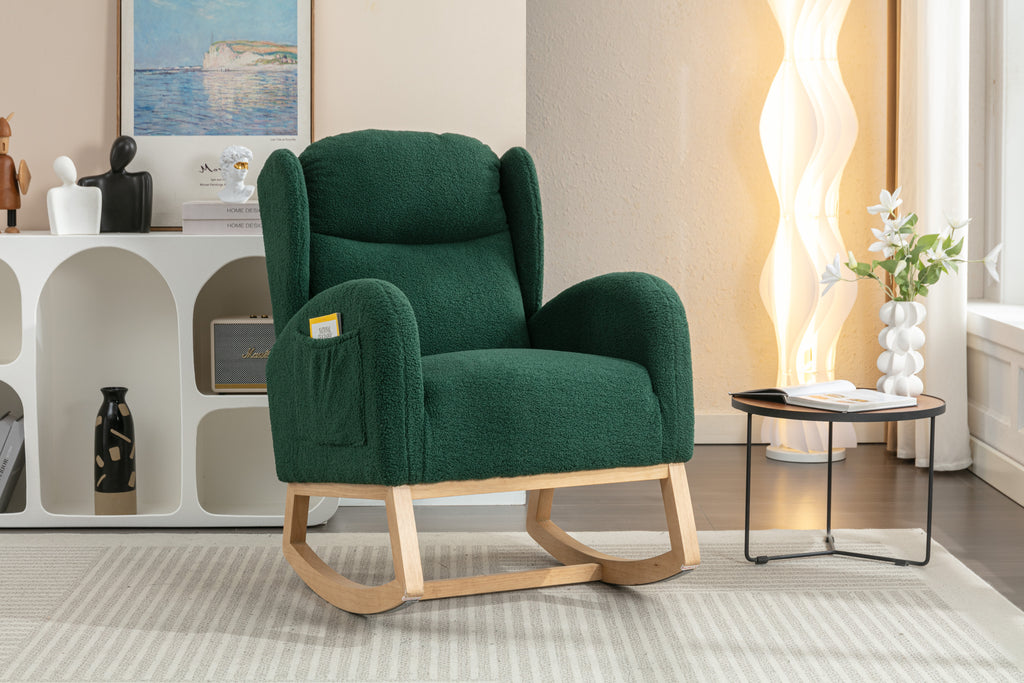 049-Teddy Fabric Rocking Chair With Packet Wood Legs,Green - Grand Goldman Shop