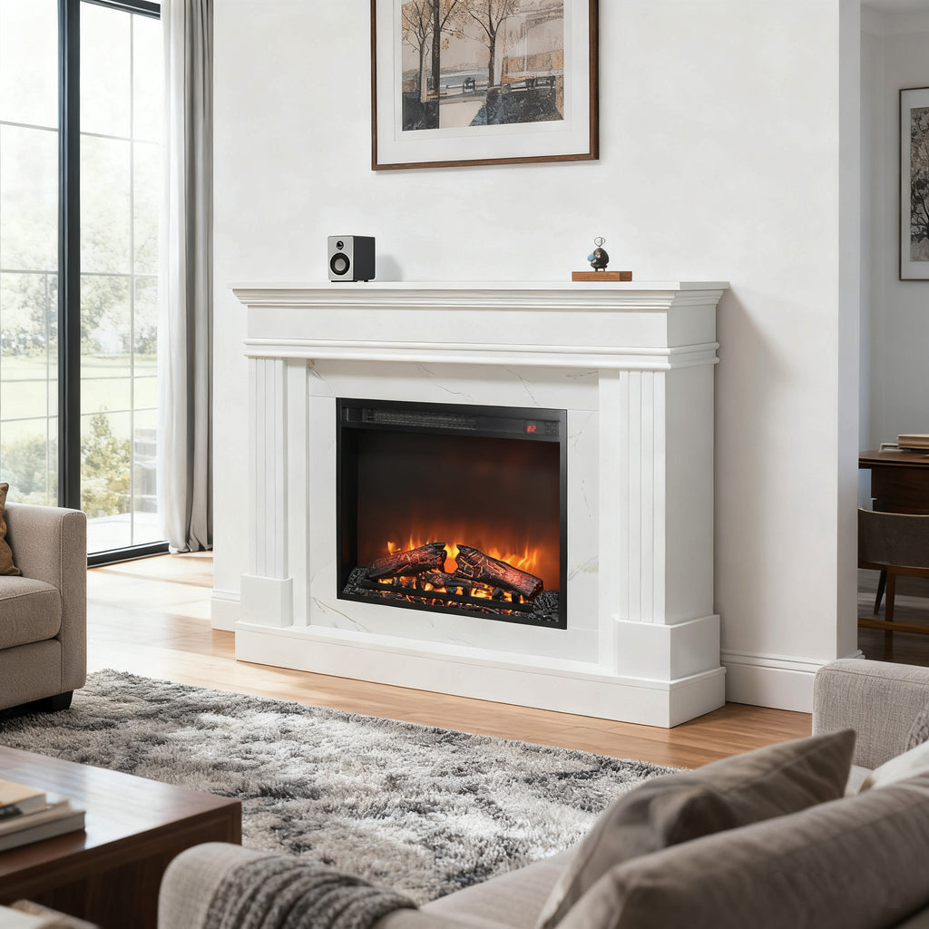 44' Electric Fireplace with Mantel for Living Room or Bedroom,23' Fireplace Insert Heater, Realistic Log and Flame Effect, Remote Control, Timer - Grand Goldman Shop