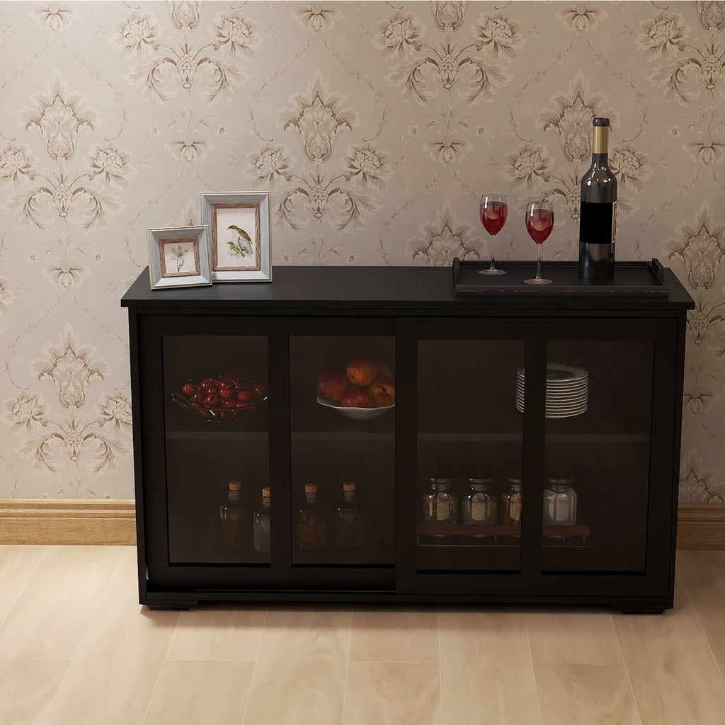 Kitchen Storage Stand Cupboard With Glass Door-Black - Grand Goldman Shop