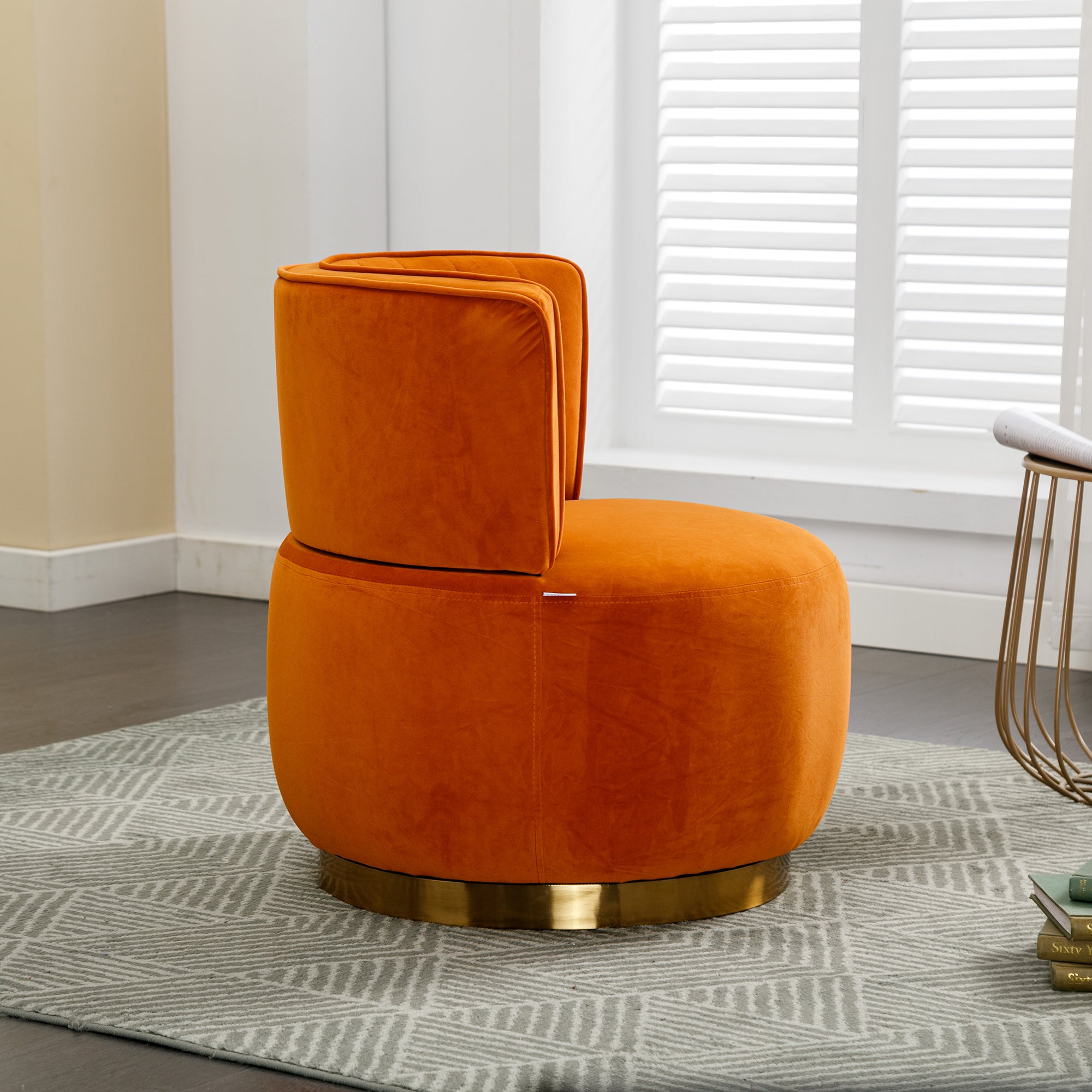 360 Degree Swivel Cuddle Barrel Accent Sofa Chair, Fluffy Velvet Round Armchair, Orange, 25.20'' x 25.59'' x 26.38'' - Grand Goldman Shop