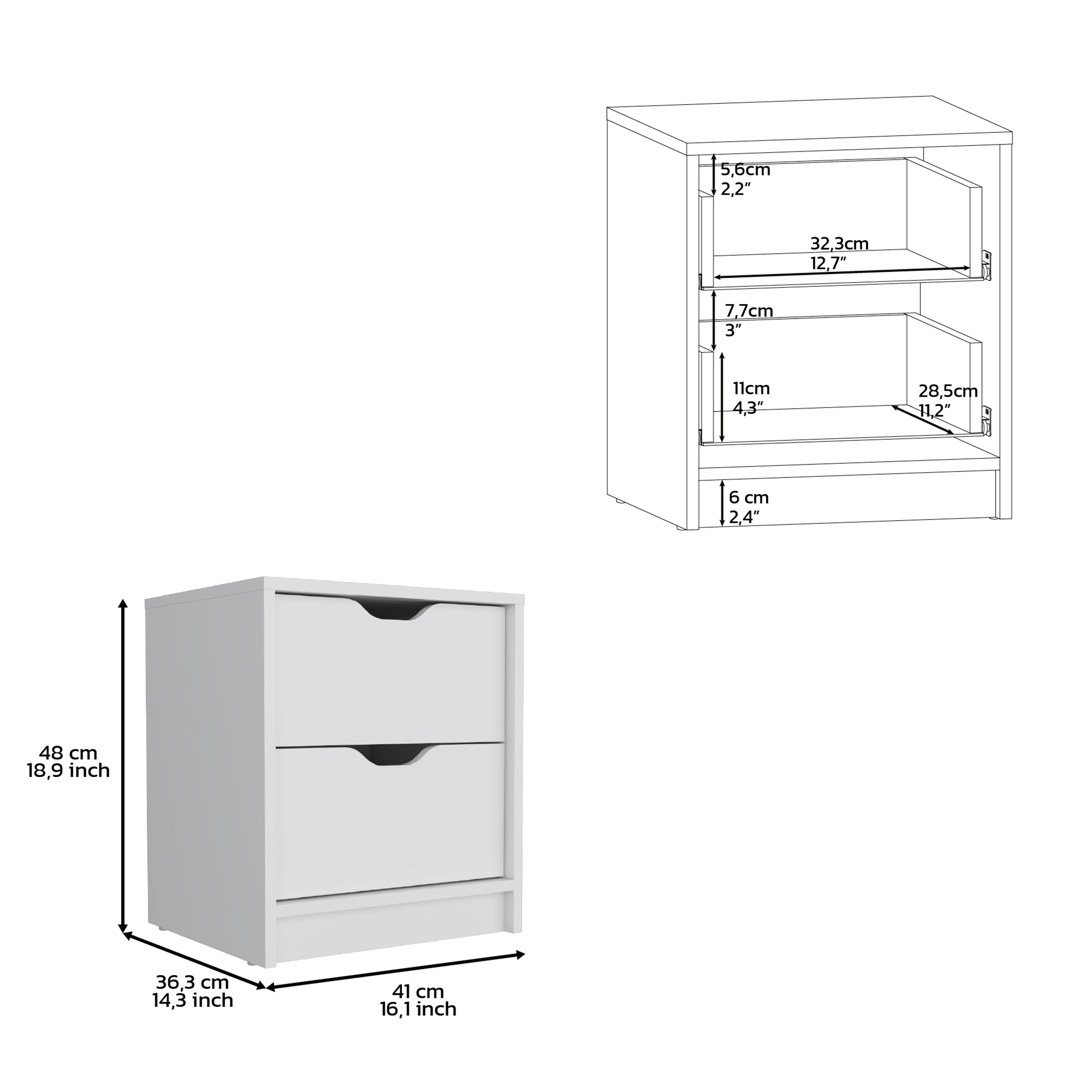 Raymer 2 Piece Bedroom Set, Nightstand + Dresser, White - Grand Goldman Shop