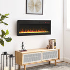 42 inch recessed ultra thin tempered glass front wall mounted electric fireplace with remote and multi color flame & emberbed, LED light heater - Grand Goldman Shop