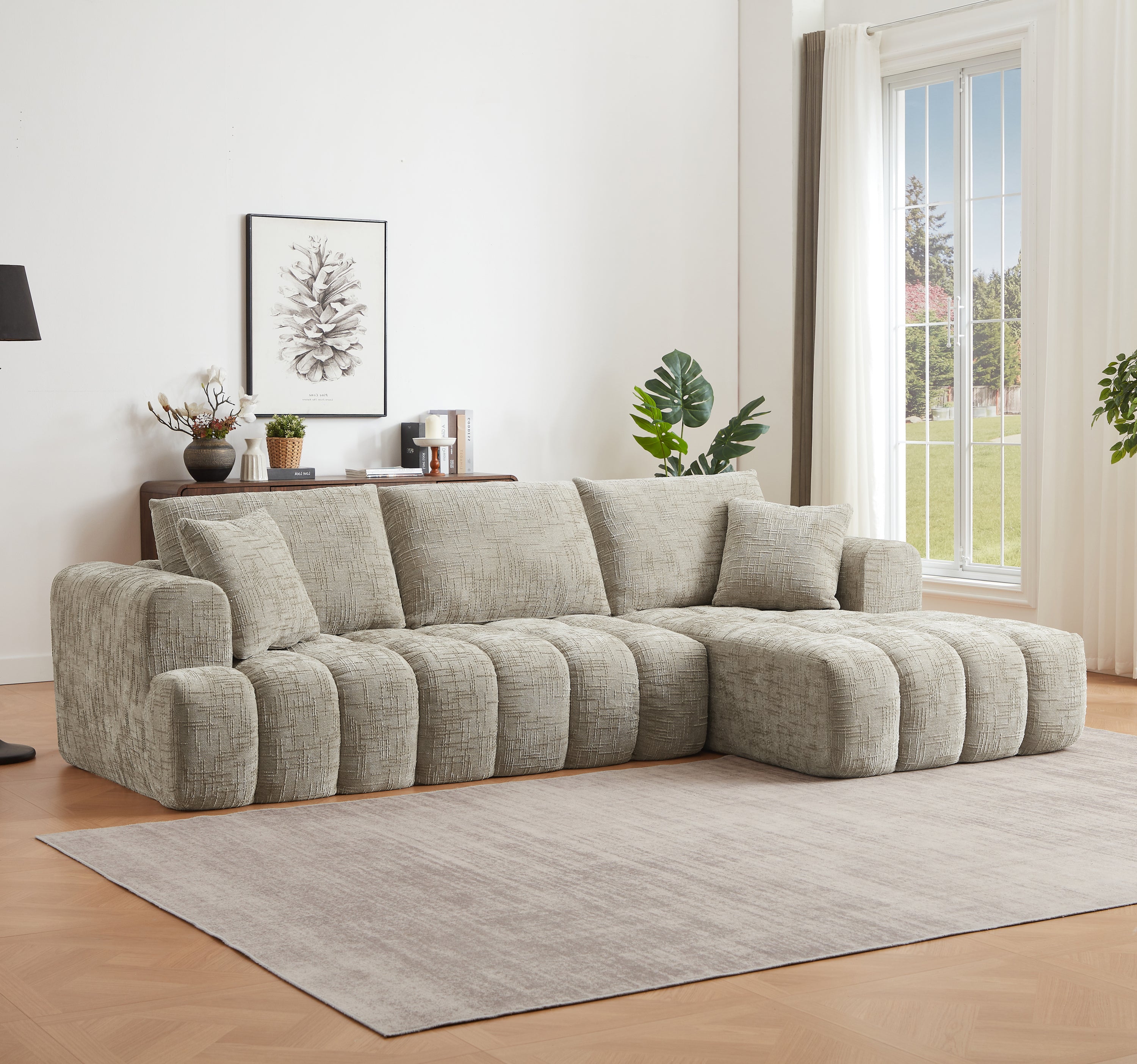Chenille L-Shape Luxury Sectional Oversized Sofa,Mnimalist Design,Comfy Sleeper Couch for Living Room,Apartment&Reception Spaces,No Assembly Required - Grand Goldman Shop