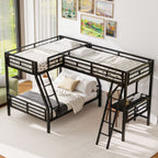 Twin over Full Bunk Bed with Loft and Desk, Metal Black, L-Shaped Design for 3 Sleepers - Grand Goldman Shop