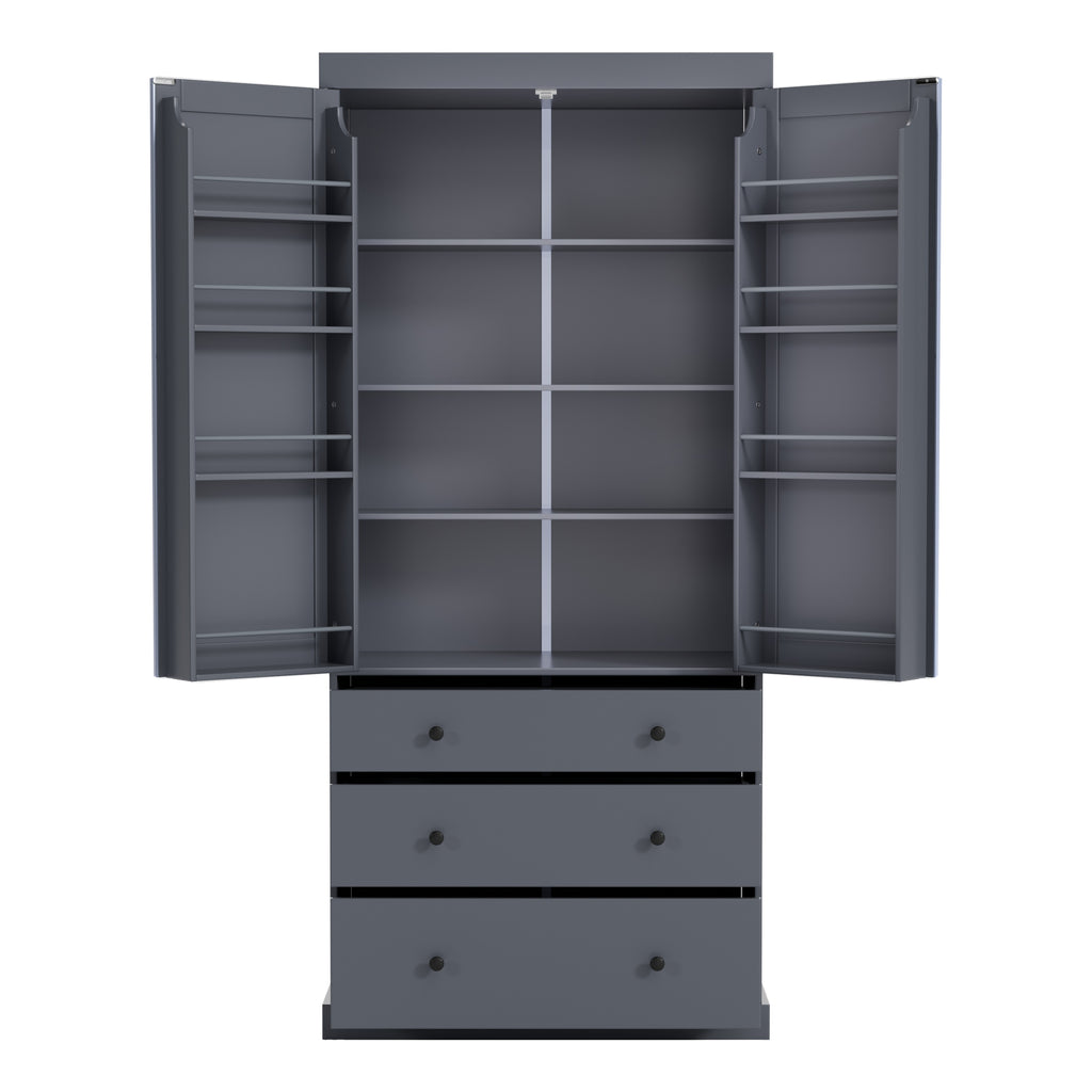 [Assembly Video Provided]TOPMAX 77inch Farmhouse Kitchen Pantry, Freestanding Tall Cupboard Storage Cabinet with 3 Adjustable Shelves, 8 Door Shelves, 3 Drawers for Kitchen, Dining Room, Gray - Grand Goldman Shop