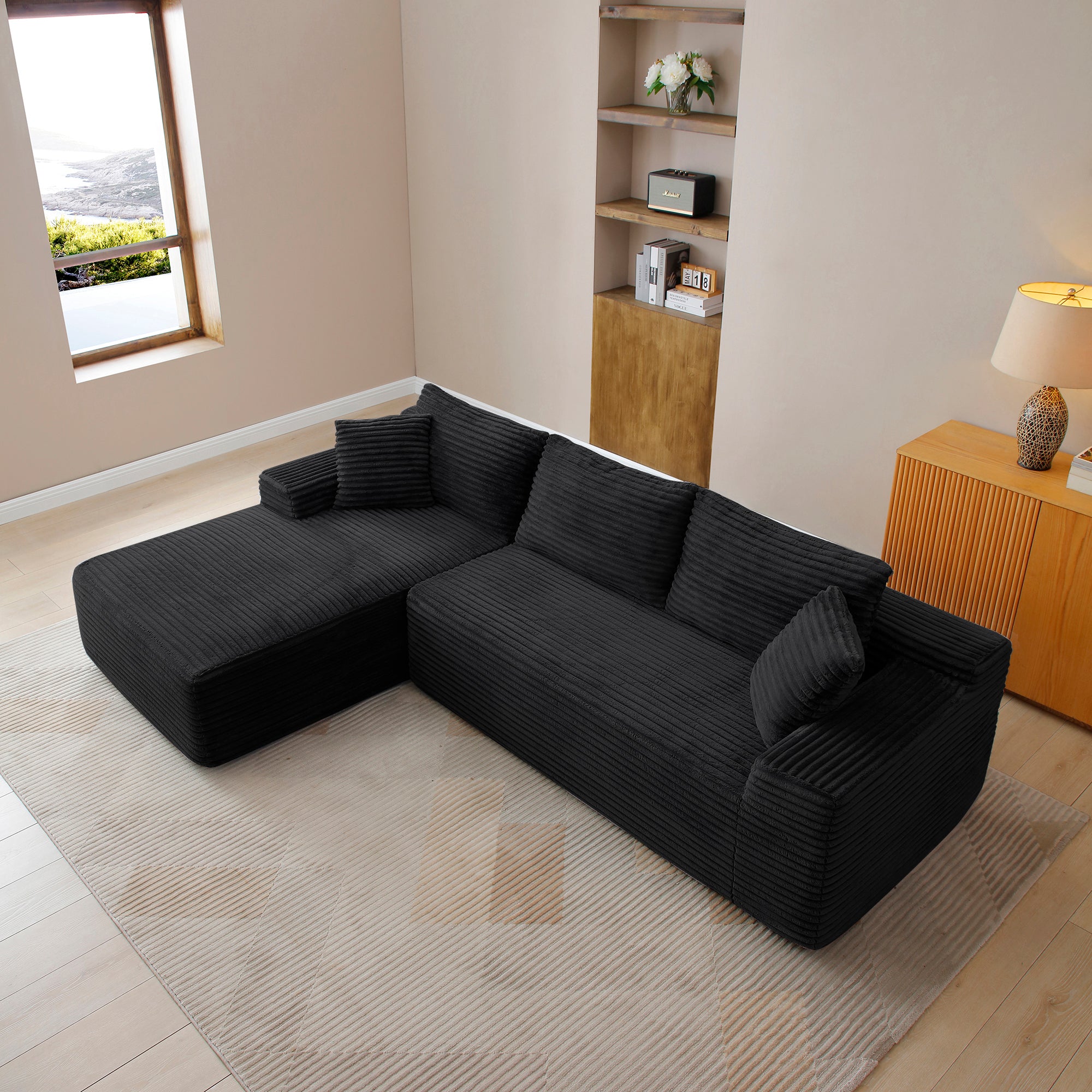 105'' Modular Sectional Sofa, Cloud Sectional Couch with Deep Seat, Modern Modular L-Shape Sofa Couch with Chaise,Upholstered Couches for Living Room Bedroom,No Assembly, (BLACK) - Grand Goldman Shop
