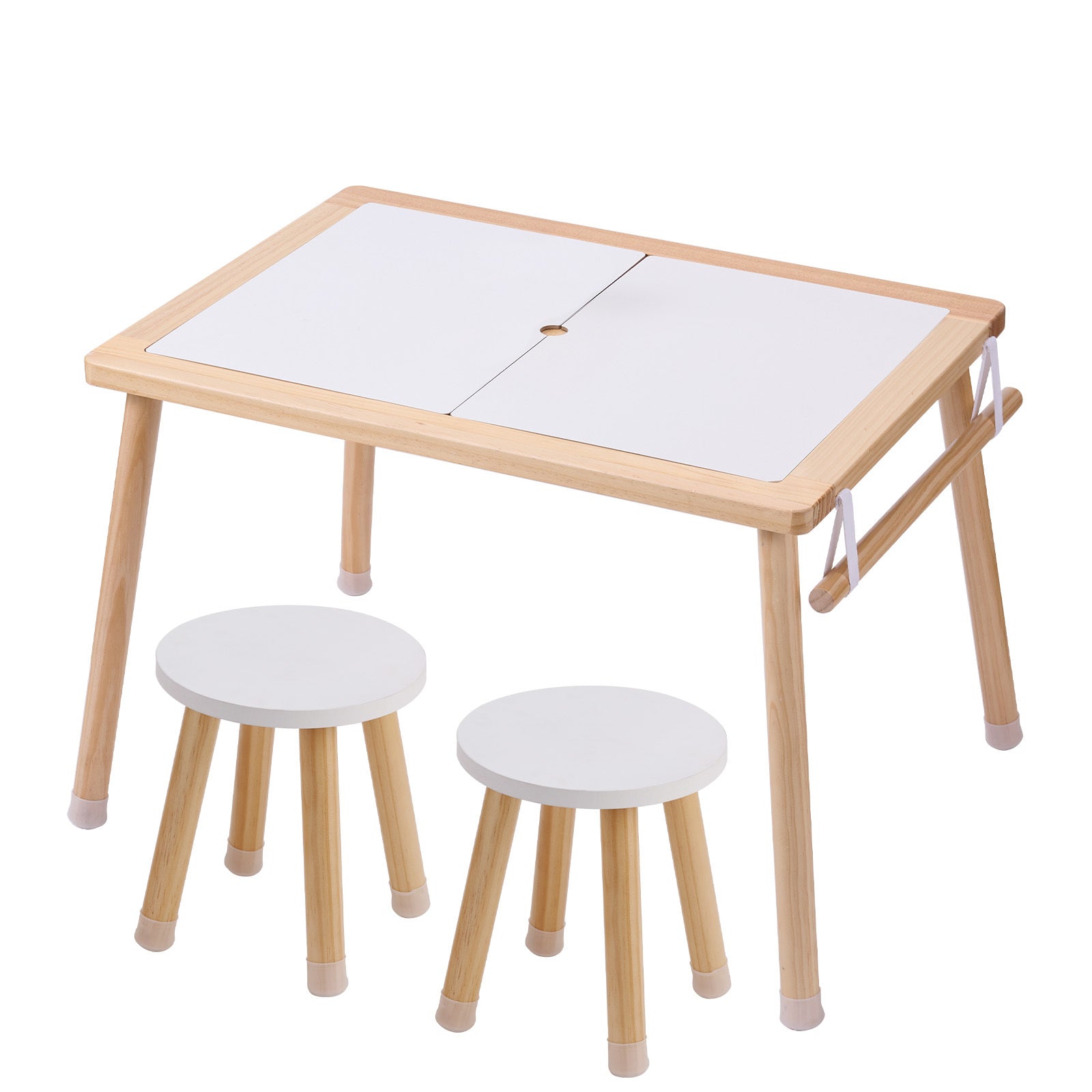 Sensory Table and Chairs Set, Toddlers Activity Table with 2 Stools, 2 Storage Bins & Paper Roll Holder, Indoor/Outdoor Play 