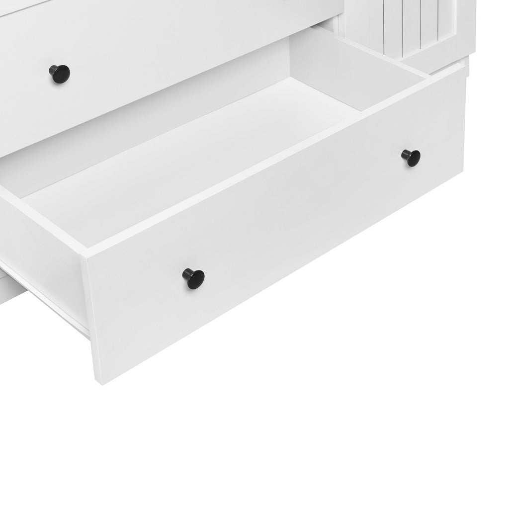 White 4 Door Wardrobe Armoire with 2 Drawers, Pine Wood + MDF, 60.6''L x 20.8''W x 68.5''H - Grand Goldman Shop