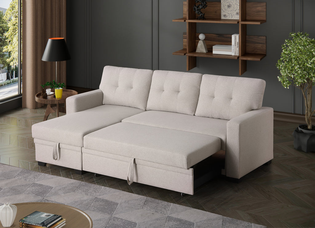 Convertible Upholstered Sectional Sofa with Pull-out Chaise - Grand Goldman Shop