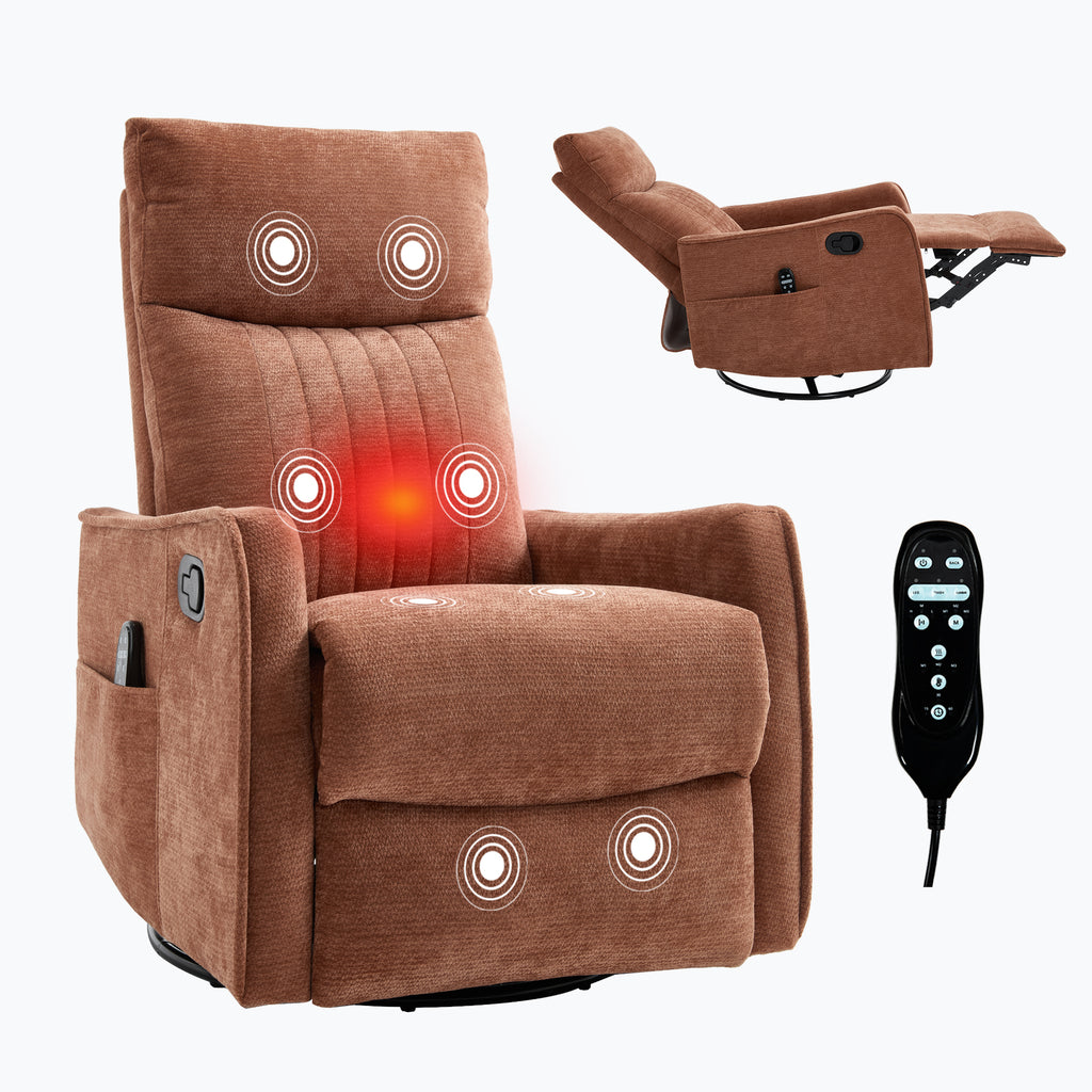 Orange Heat Massage Manual Recliner Chair with Rocker and Swivel in Fabric for Living Room - Grand Goldman Shop