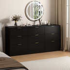 Black 9 Drawer Dresser, 63' Large Deep Chest of Drawers, Wooden Dresser Storage Cabinet with 9 Drawers for Bedroom, Long Dressers for Living Room, Hallway - Grand Goldman Shop