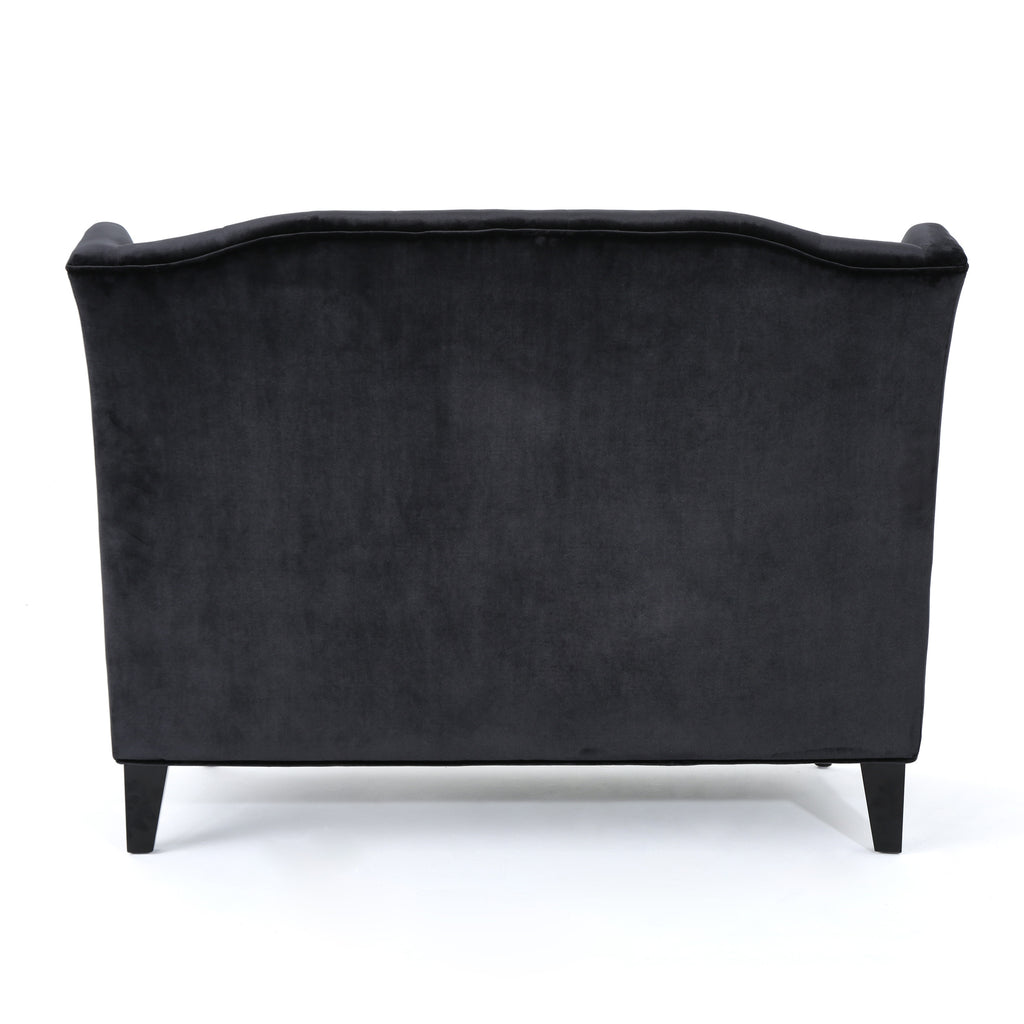 Nurturing Upholstered Loveseat with Wing Back and Diamond Tufting, Black - Grand Goldman Shop
