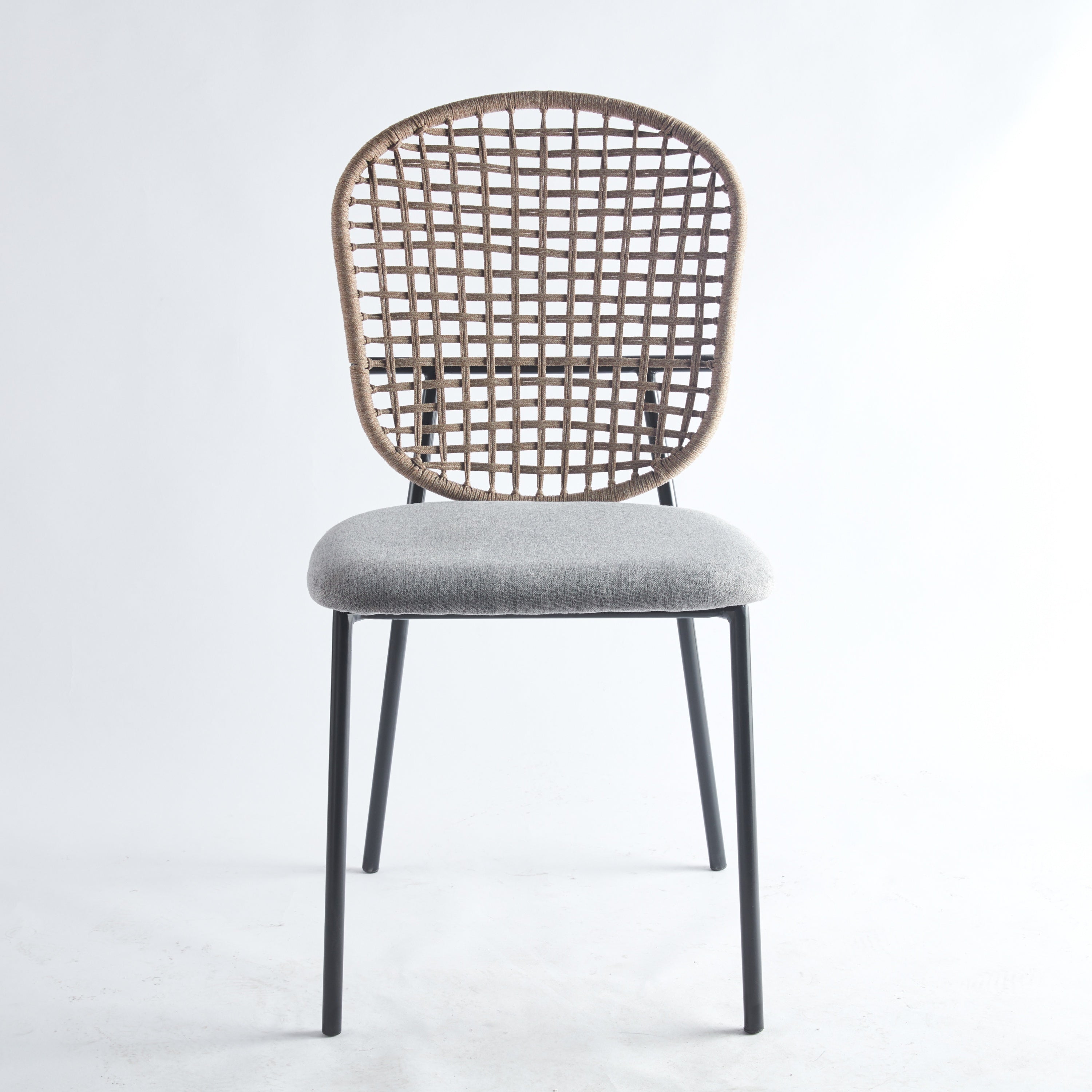 Black and Gray Sennit Chair Set of 4 Dining & Coffee Chair, Matt Black Metal Frame with Natural Fiber Seat, 23.22 x 18.11 x 34.44 Inches - Grand Goldman Shop