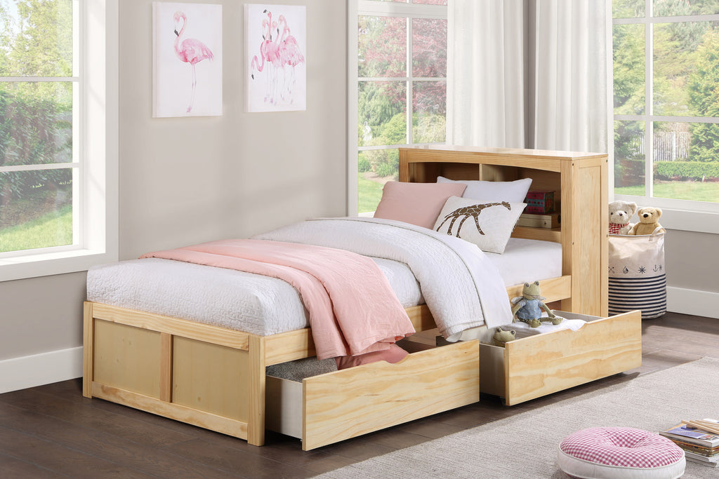 Natural Pine Finish 2pcs Storage Boxes with Caster Wheels Transitional Bedroom Furniture Under-Bed Toy Boxes - Grand Goldman Shop