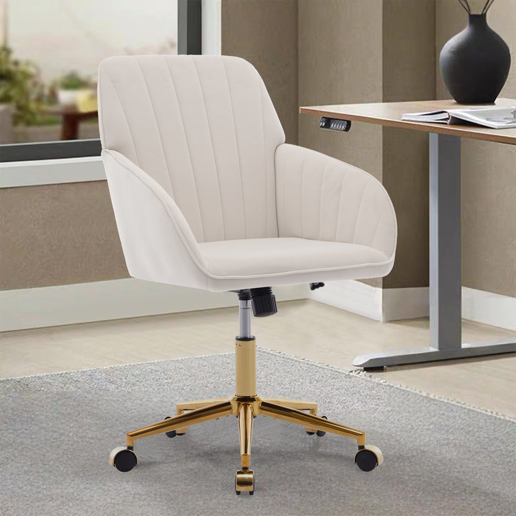 TY Ergonomic Swivel Office Chair, Adjustable and Comfortable, Beige Velvet Upholstery, 24.60 x 22.84 x 38.00 inches - Grand G