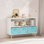 Kids bookcase with Collapsible Fabric Drawers, Children's Book Display, Toy Storage Cabinet Organizer, White/Blue | Premium H
