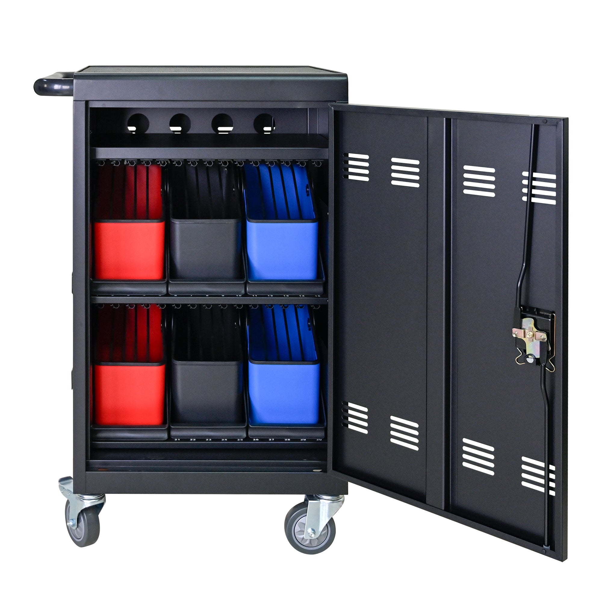 32-Bit-Device Charging Trolley for Tablets and Laptops with Cable Management, Removable Doors, Matte Black Metal | Premium Ho