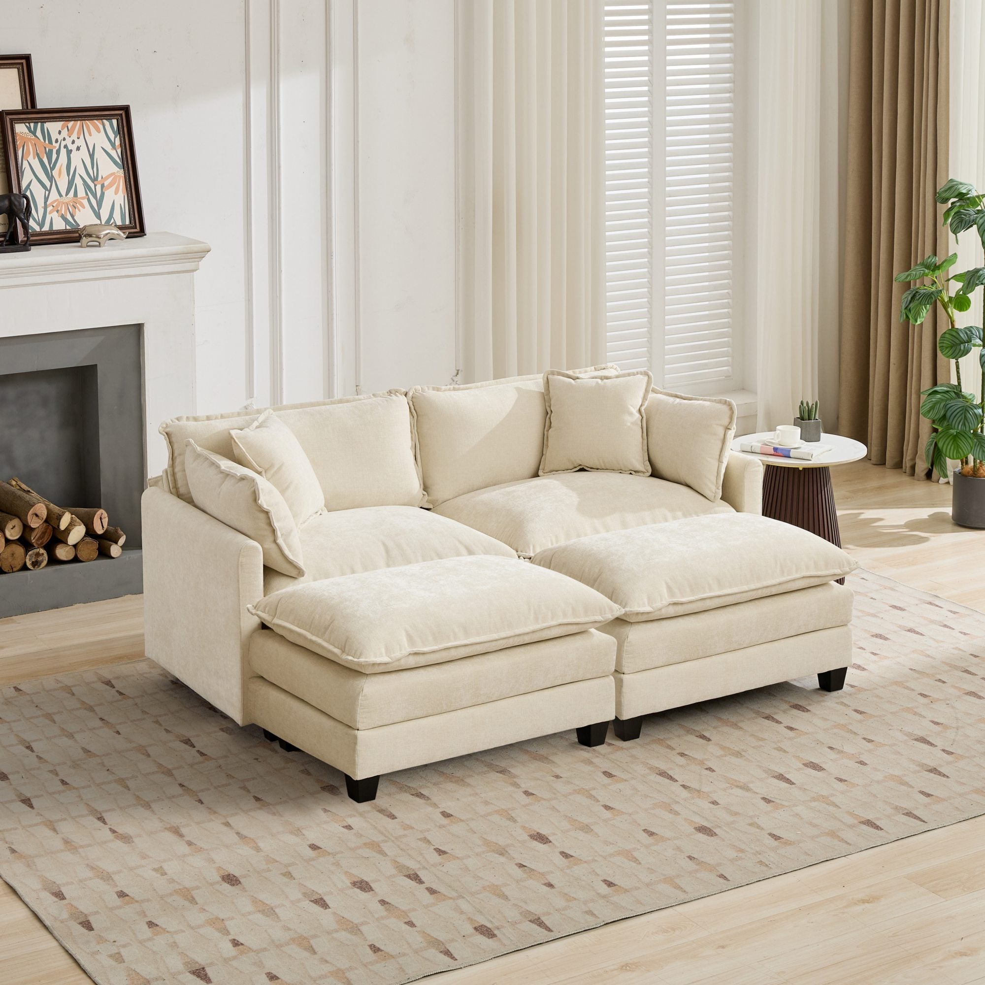 Cloud Sofa Ottoman only, Modern Sectional Couch, for Living Room Bedroom and Apartment, Comfy Double Layer Upholstered Seat Cushion, Breathable Chenille Fabric, Beige - Grand Goldman Shop