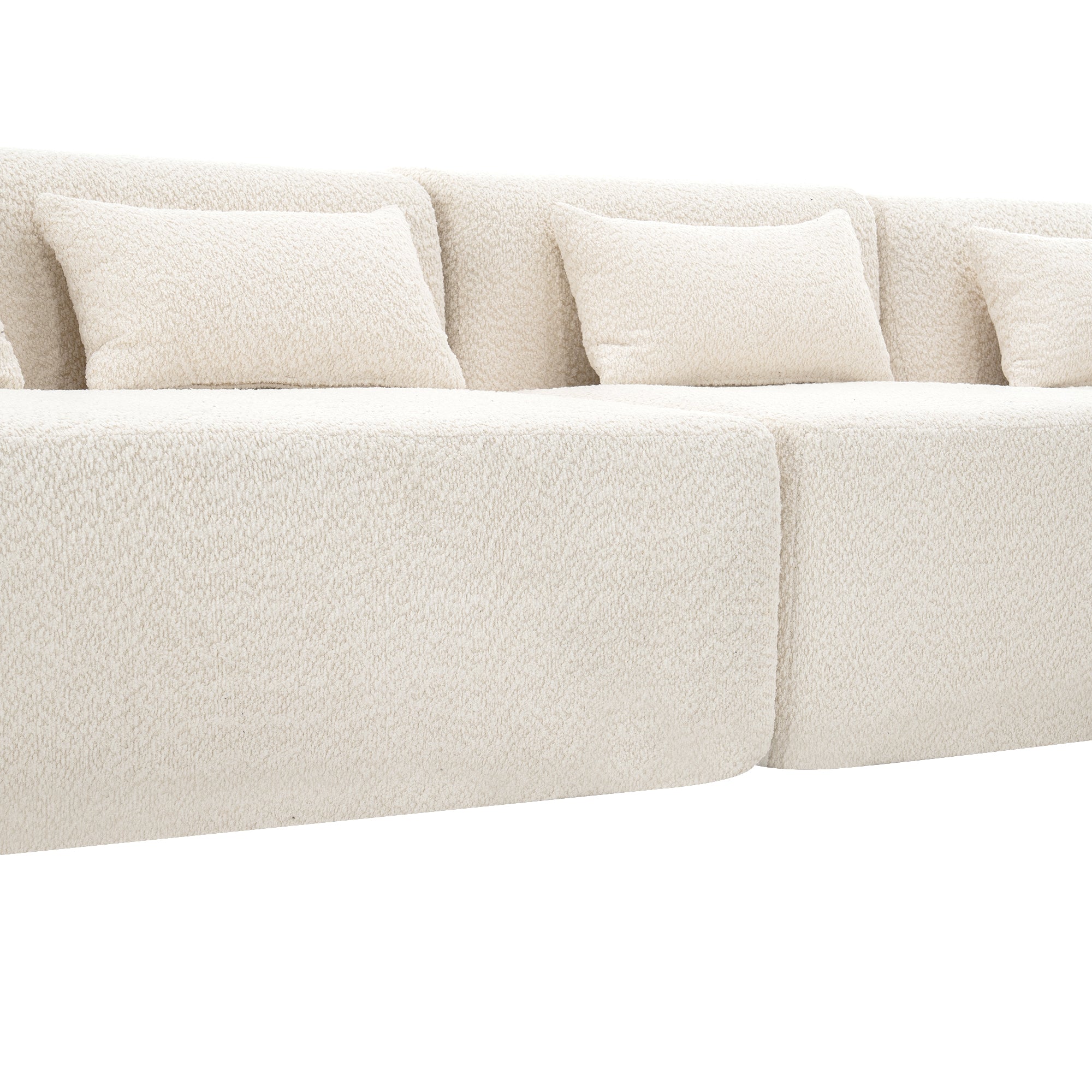 Modern Upholstered L-Shape Sofa with Chaise Lounge and Back Pillows, Beige Boucle Fabric, 144 inches - Grand Goldman Shop