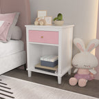 Pink+Golden Handle Wooden Nightstand 26.77''H with One Drawer One Shelf for Kids and Adults - Grand Goldman Shop
