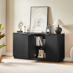 63' Vertical Stripe Buffet Cabinet Sideboard with stoarge, Curved wave Design, TV Stand, for Bedroom, Living Room, Hallway, Black,63''W x 15.75''D x 31.5''H. - Grand Goldman Shop