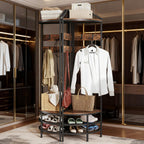 Coat Rack Corner Hall Tree, Industrial 4-Tier Coat Rack with Shoe Storage, 8 Movable Hooks and 2 Shelves - Grand Goldman Shop