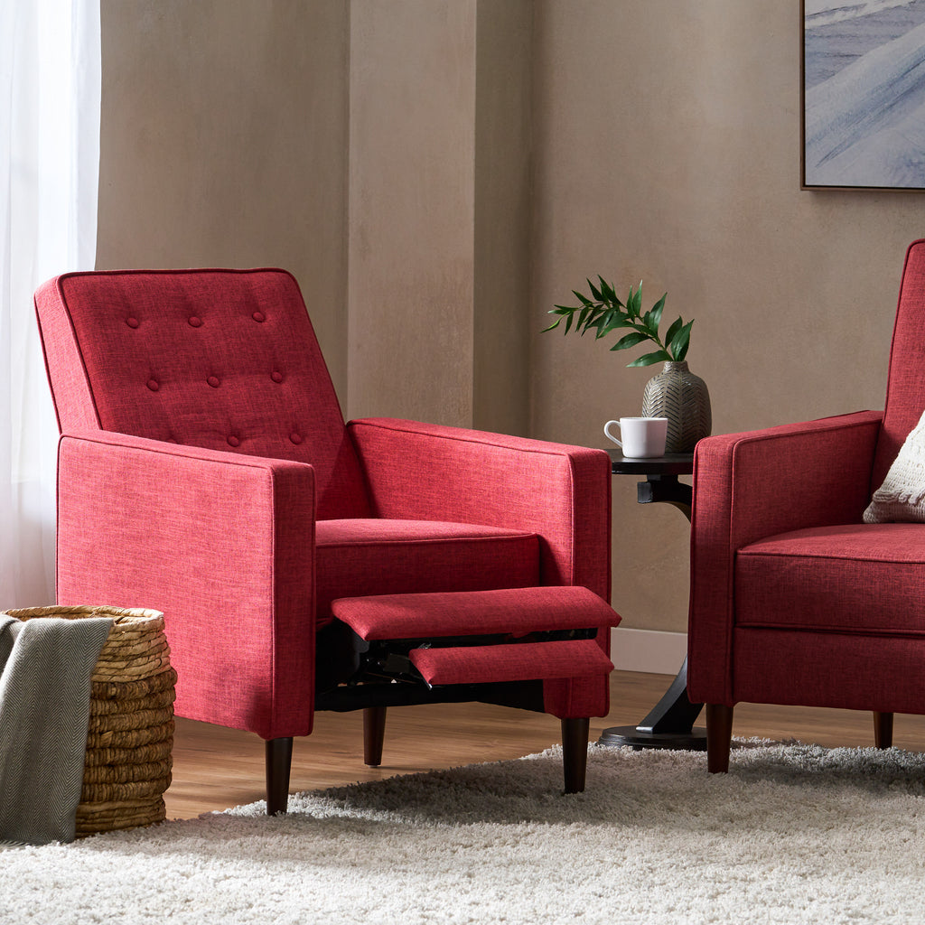 Macedonia Mid-Century Modern Button Tufted Fabric Recliner - Grand Goldman Shop
